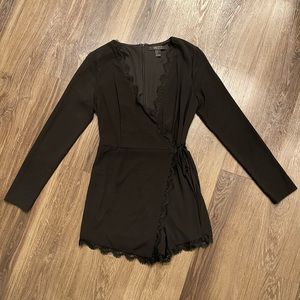 Black lace long sleeve romper